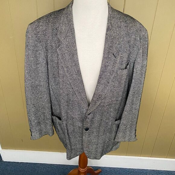 London Square men 48R 100% silk fully lined 2 button black & white blazer - Picture 1 of 14